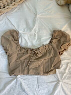 Kendall & Kylie Tan Drawstring Puff Waist Top